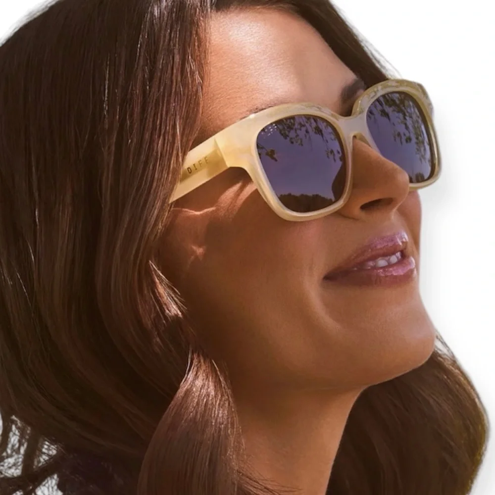 DIFF Mae Sunglasses Polarized Neutral Crystal Frame Truffle Lens Square NWT